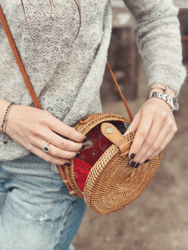 Round straw crossbody